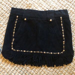 Maje suede mini skirt with fringe and studs